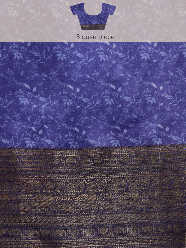 Brown Pure Silk Digital Print Floral Saree with Unstitched Blouse - Hiral Fashion - Distacart