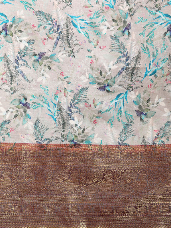 Multicolor Pure Silk Digital Print Floral Saree with Unstitched Blouse - Hiral Fashion - Distacart