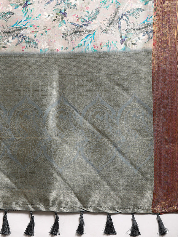 Multicolor Pure Silk Digital Print Floral Saree with Unstitched Blouse - Hiral Fashion - Distacart
