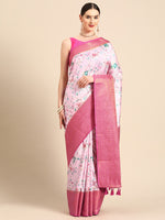 Thumbnail for Pink Pure Silk Digital Print Floral Saree with Unstitched Blouse - Hiral Fashion - Distacart