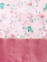 Thumbnail for Pink Pure Silk Digital Print Floral Saree with Unstitched Blouse - Hiral Fashion - Distacart