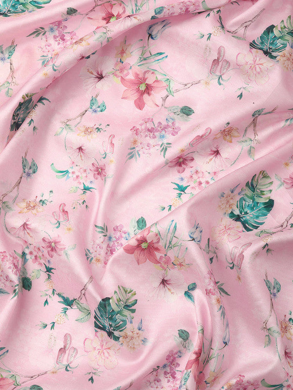 Pink Pure Silk Digital Print Floral Saree with Unstitched Blouse - Hiral Fashion - Distacart