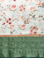 Thumbnail for Gray Pure Silk Digital Print Floral Saree with Unstitched Blouse - Hiral Fashion - Distacart