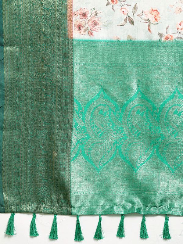 Gray Pure Silk Digital Print Floral Saree with Unstitched Blouse - Hiral Fashion - Distacart