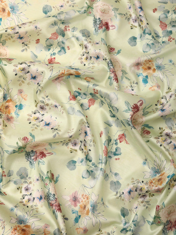 Green Pure Silk Digital Print Floral Saree with Unstitched Blouse - Hiral Fashion - Distacart