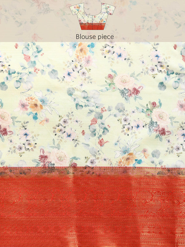 Green Pure Silk Digital Print Floral Saree with Unstitched Blouse - Hiral Fashion - Distacart