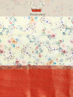 Thumbnail for Green Pure Silk Digital Print Floral Saree with Unstitched Blouse - Hiral Fashion - Distacart