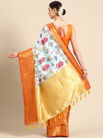 Thumbnail for Sky Blue Pure Silk Digital Print Floral Saree with Unstitched Blouse - Hiral Fashion - Distacart