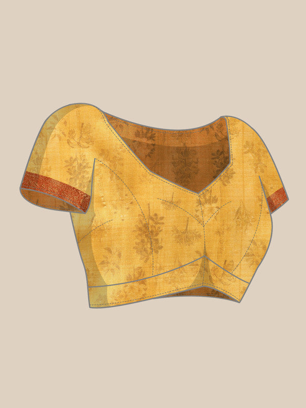 Sky Blue Pure Silk Digital Print Floral Saree with Unstitched Blouse - Hiral Fashion - Distacart