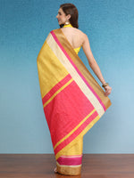 Thumbnail for Mustard Tusser Silk Digital Print Solid Saree with Unstitched Blouse - Hiral Fashion - Distacart