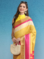 Thumbnail for Mustard Tusser Silk Digital Print Solid Saree with Unstitched Blouse - Hiral Fashion - Distacart