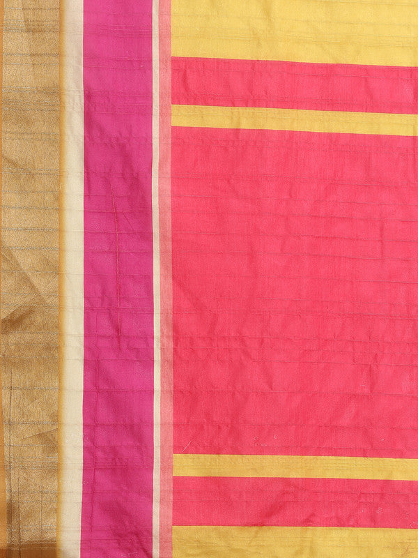 Mustard Tusser Silk Digital Print Solid Saree with Unstitched Blouse - Hiral Fashion - Distacart