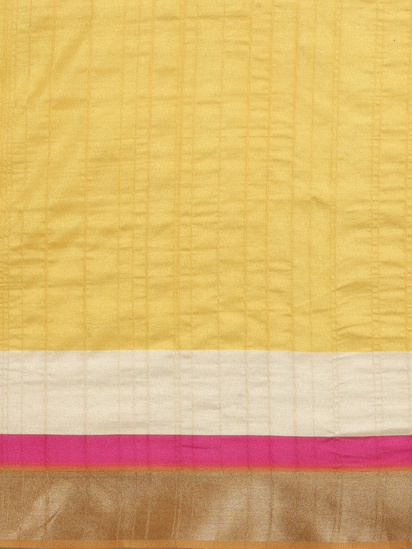 Mustard Tusser Silk Digital Print Solid Saree with Unstitched Blouse - Hiral Fashion - Distacart