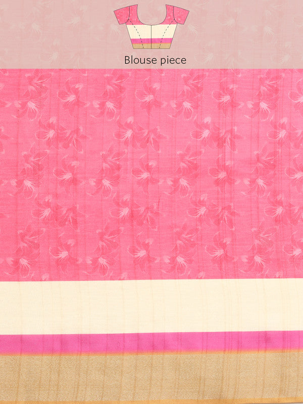 Mustard Tusser Silk Digital Print Solid Saree with Unstitched Blouse - Hiral Fashion - Distacart