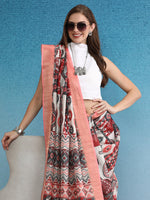 Thumbnail for Multicolor Tusser Silk Digital Print Abstract Saree with Unstitched Blouse - Hiral Fashion - Distacart