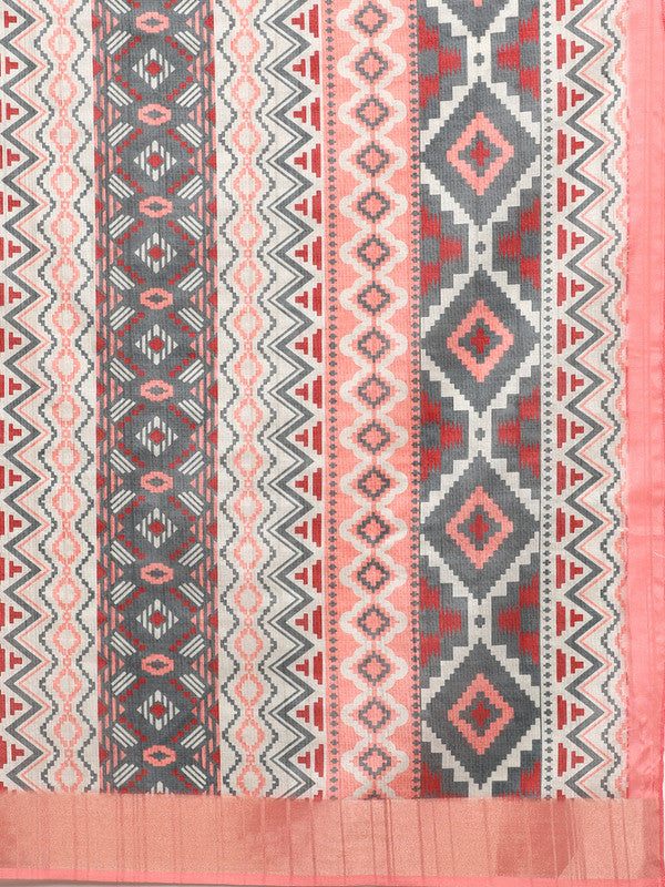 Multicolor Tusser Silk Digital Print Abstract Saree with Unstitched Blouse - Hiral Fashion - Distacart