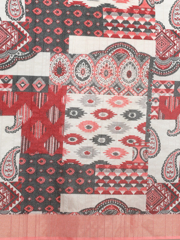 Multicolor Tusser Silk Digital Print Abstract Saree with Unstitched Blouse - Hiral Fashion - Distacart