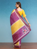 Thumbnail for Yellow Tusser Silk Digital Print Solid Saree with Unstitched Blouse - Hiral Fashion - Distacart