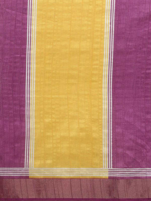 Yellow Tusser Silk Digital Print Solid Saree with Unstitched Blouse - Hiral Fashion - Distacart