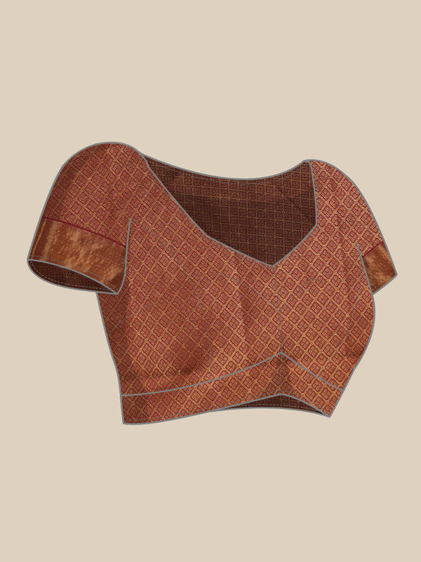 Peach Tusser Silk Digital Print Striped Saree with Unstitched Blouse - Hiral Fashion - Distacart