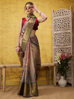 Thumbnail for Multicolor Tusser Silk Digital Print Striped Saree with Unstitched Blouse - Hiral Fashion - Distacart