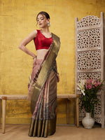 Thumbnail for Multicolor Tusser Silk Digital Print Striped Saree with Unstitched Blouse - Hiral Fashion - Distacart