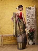 Thumbnail for Multicolor Tusser Silk Digital Print Striped Saree with Unstitched Blouse - Hiral Fashion - Distacart