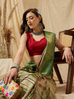 Thumbnail for Multicolor Tusser Silk Digital Print Striped Saree with Unstitched Blouse - Hiral Fashion - Distacart