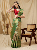 Thumbnail for Multicolor Tusser Silk Digital Print Striped Saree with Unstitched Blouse - Hiral Fashion - Distacart