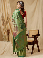 Thumbnail for Multicolor Tusser Silk Digital Print Striped Saree with Unstitched Blouse - Hiral Fashion - Distacart