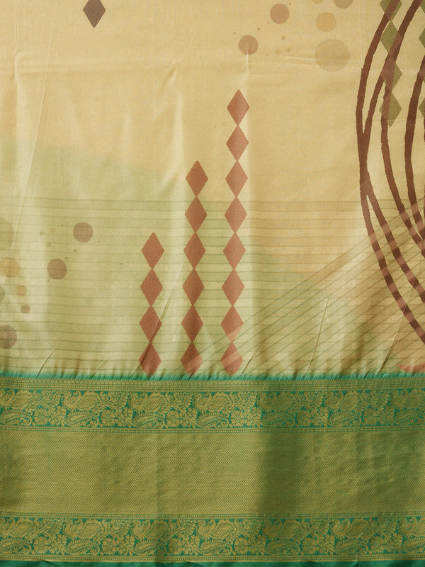 Multicolor Tusser Silk Digital Print Striped Saree with Unstitched Blouse - Hiral Fashion - Distacart