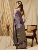 Thumbnail for Multicolor Tusser Silk Digital Print Striped Saree with Unstitched Blouse - Hiral Fashion - Distacart