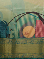 Thumbnail for Multicolor Tusser Silk Digital Print Striped Saree with Unstitched Blouse - Hiral Fashion - Distacart