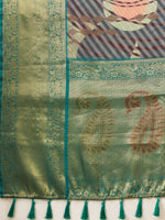 Thumbnail for Multicolor Tusser Silk Digital Print Striped Saree with Unstitched Blouse - Hiral Fashion - Distacart