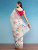 Thumbnail for Beige Cotton Blend Digital Print Floral Saree with Unstitched Blouse - Hiral Fashion - Distacart