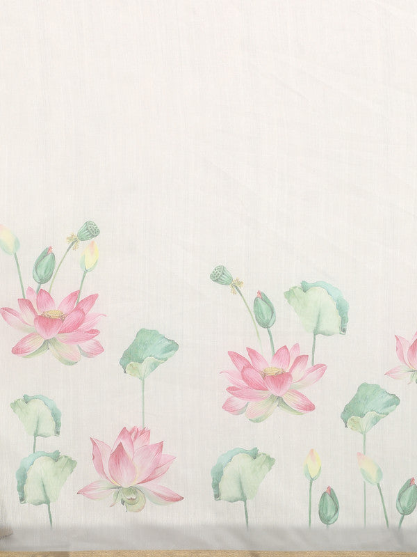 Beige Cotton Blend Digital Print Floral Saree with Unstitched Blouse - Hiral Fashion - Distacart