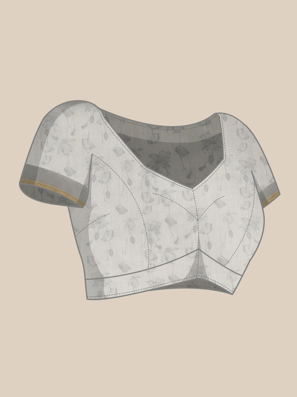 Beige Cotton Blend Digital Print Floral Saree with Unstitched Blouse - Hiral Fashion - Distacart