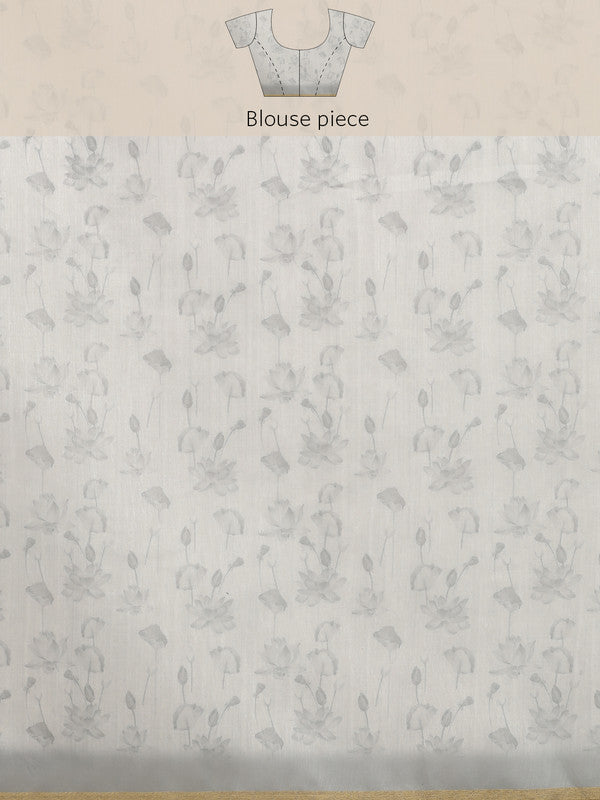 Beige Cotton Blend Digital Print Floral Saree with Unstitched Blouse - Hiral Fashion - Distacart