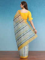 Thumbnail for Mustard Cotton Blend Digital Print Striped Saree with Unstitched Blouse - Hiral Fashion - Distacart