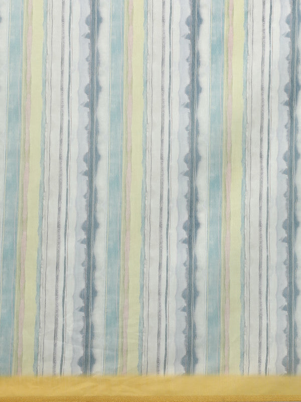 Mustard Cotton Blend Digital Print Striped Saree with Unstitched Blouse - Hiral Fashion - Distacart