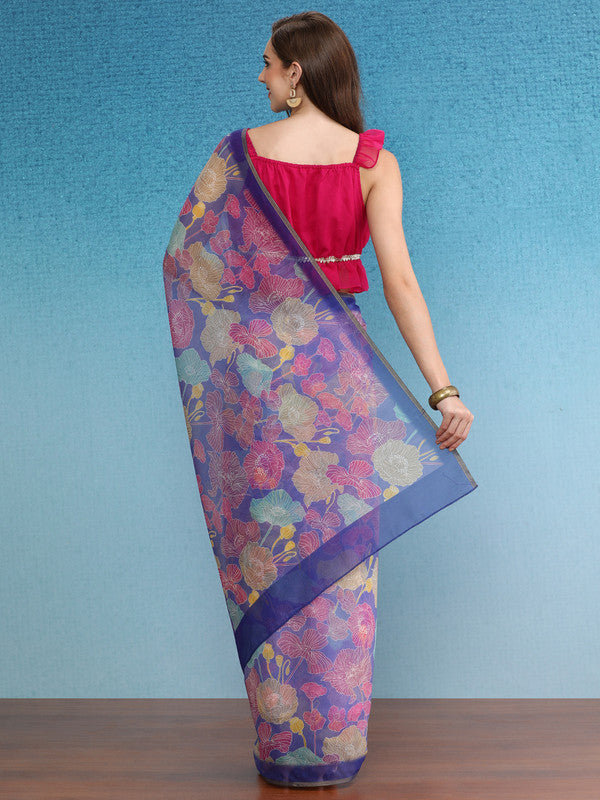Multicolor Cotton Blend Digital Print Floral Saree with Unstitched Blouse - Hiral Fashion - Distacart
