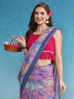 Thumbnail for Multicolor Cotton Blend Digital Print Floral Saree with Unstitched Blouse - Hiral Fashion - Distacart