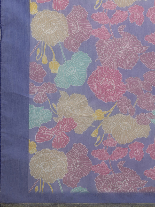 Multicolor Cotton Blend Digital Print Floral Saree with Unstitched Blouse - Hiral Fashion - Distacart