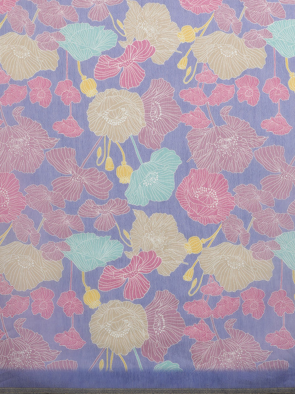 Multicolor Cotton Blend Digital Print Floral Saree with Unstitched Blouse - Hiral Fashion - Distacart