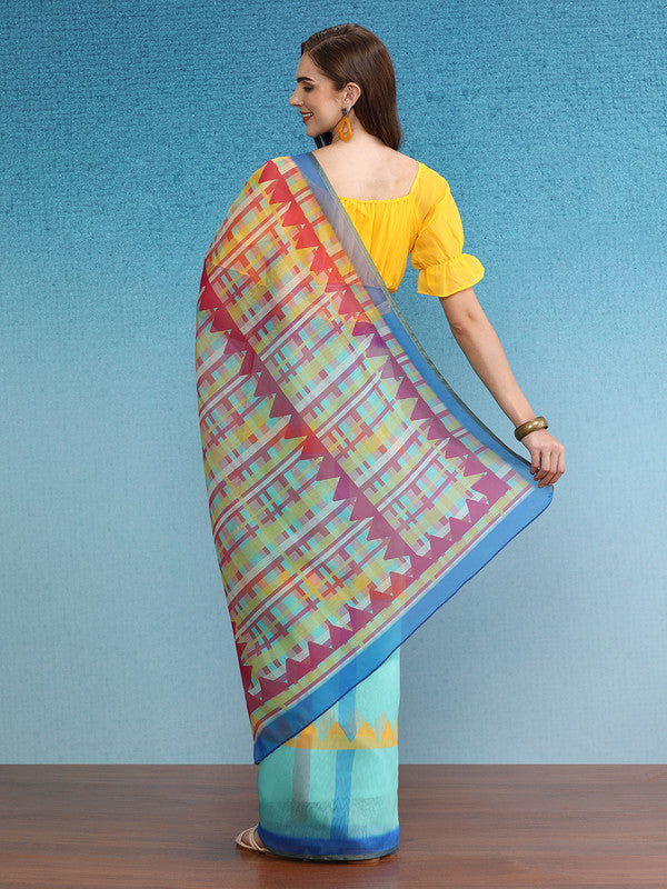 Multicolor Cotton Blend Digital Print Geomatric Saree with Unstitched Blouse - Hiral Fashion - Distacart