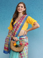 Thumbnail for Multicolor Cotton Blend Digital Print Geomatric Saree with Unstitched Blouse - Hiral Fashion - Distacart