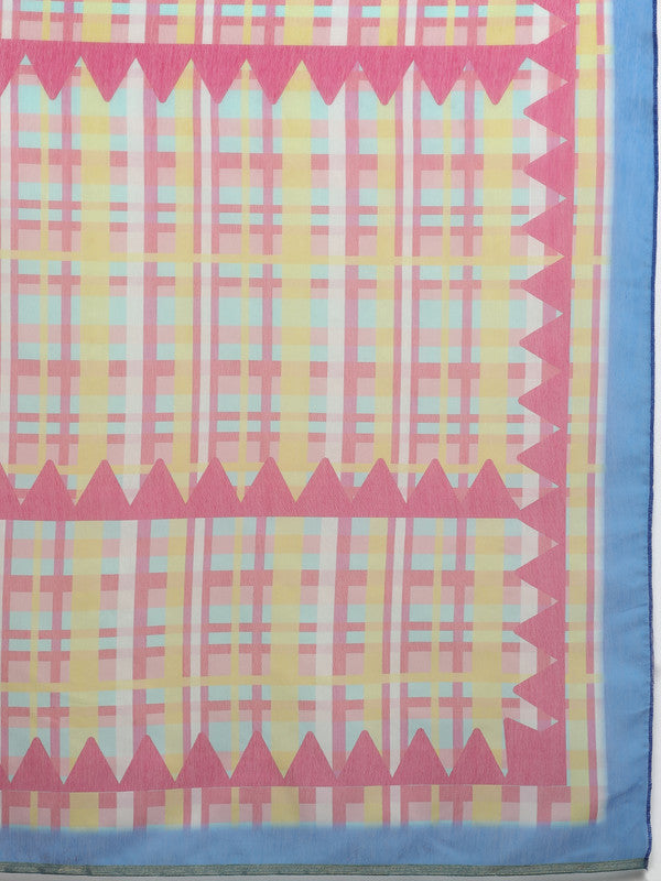 Multicolor Cotton Blend Digital Print Geomatric Saree with Unstitched Blouse - Hiral Fashion - Distacart