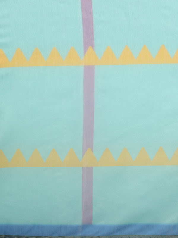 Multicolor Cotton Blend Digital Print Geomatric Saree with Unstitched Blouse - Hiral Fashion - Distacart