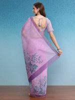 Thumbnail for Purple Cotton Blend Digital Print Floral Saree with Unstitched Blouse - Hiral Fashion - Distacart