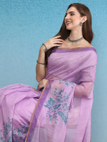 Thumbnail for Purple Cotton Blend Digital Print Floral Saree with Unstitched Blouse - Hiral Fashion - Distacart
